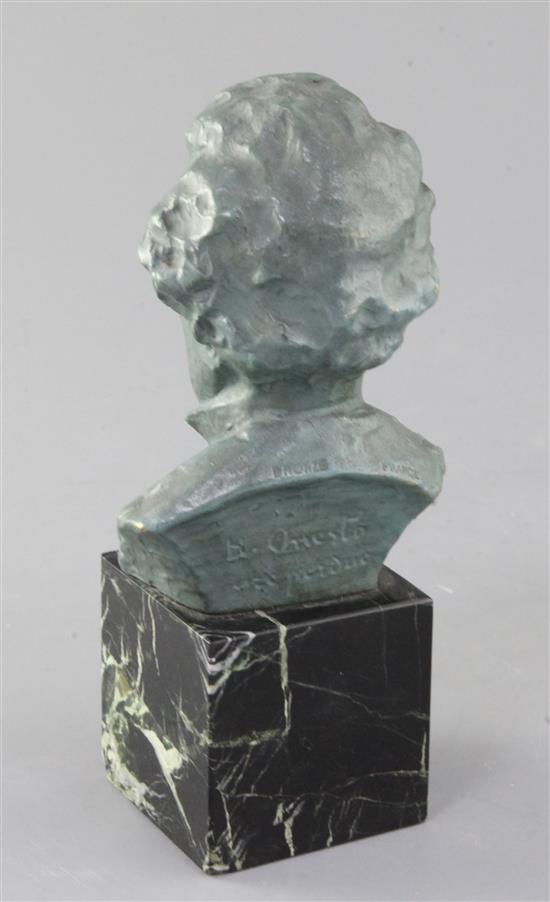Onesto. A lost wax bronze bust of the composer Hector Berlioz, 6.75in.
